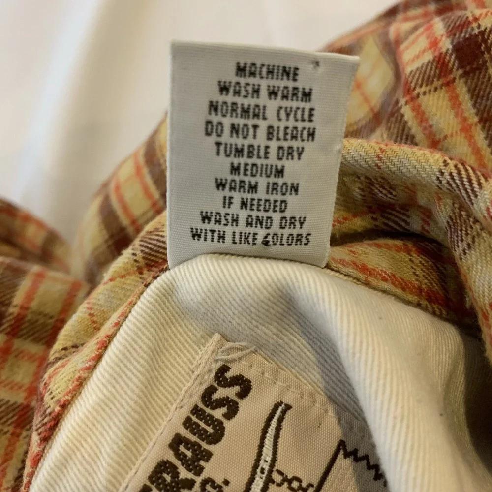 Levi Strauss Flannel Shirt Mens Large Plaid Western Pearl Snap Distressed Cotton